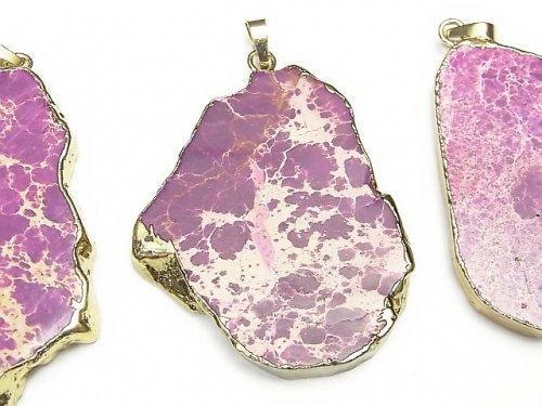 [Video] Purple Kaolinite Slice Nugget Pendant, Gold Color 1pc