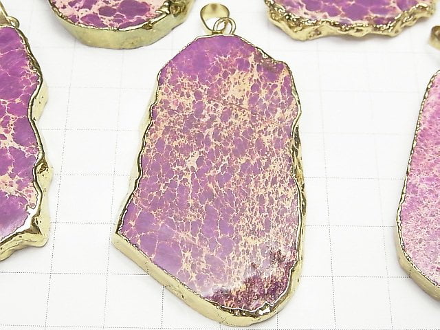 [Video] Purple Color Kaolinite Slice Nugget Pendant Gold Color 1pc