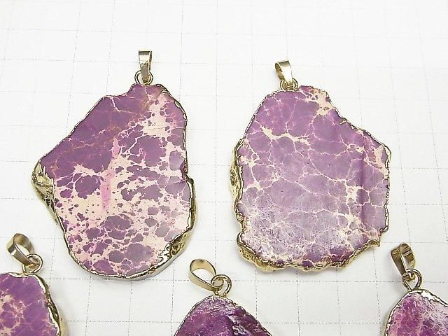 [Video] Purple Kaolinite Slice Nugget Pendant, Gold Color 1pc