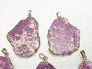 [Video] Purple Color Kaolinite Slice Nugget Pendant Gold Color 1pc