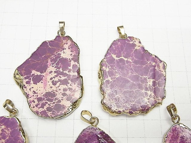 [Video] Purple Color Kaolinite Slice Nugget Pendant Gold Color 1pc