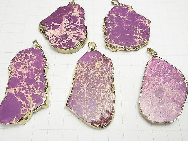 [Video] Purple Color Kaolinite Slice Nugget Pendant Gold Color 1pc