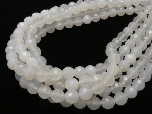 1strand $8.79! White Chalcedony 64Faceted Round 10mm 1strand beads (aprx.15inch / 38cm)