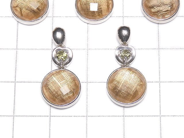 Meteorite & Moldavite 1 Stone! Coin Pendant 11mm Pink Gold Silver925