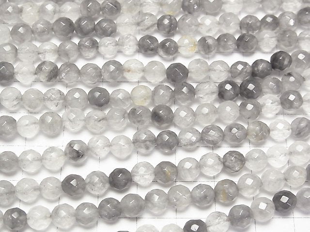 [Video] Gray Quartz AA 64Faceted Round 6mm 1strand beads (aprx.15inch / 37cm)