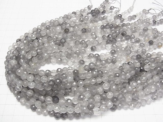 [Video] Gray Quartz AA 64Faceted Round 6mm 1strand beads (aprx.15inch / 37cm)