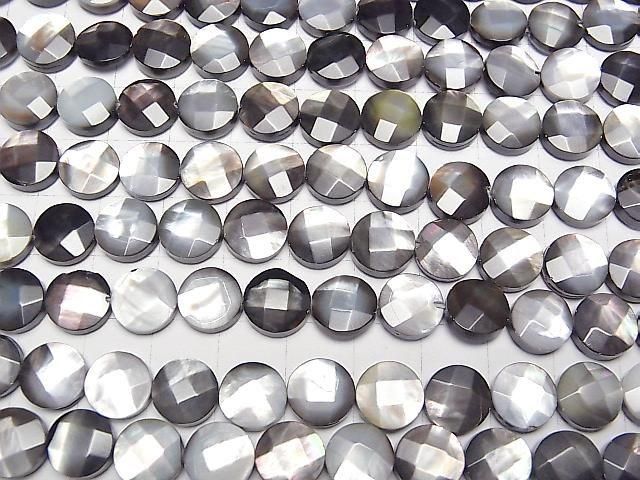[Video] Black Shell (Black-lip Oyster) AAA Faceted Coin 10x10x4mm Half or 1-Strand Beads (approx. 15 inches/38 cm)