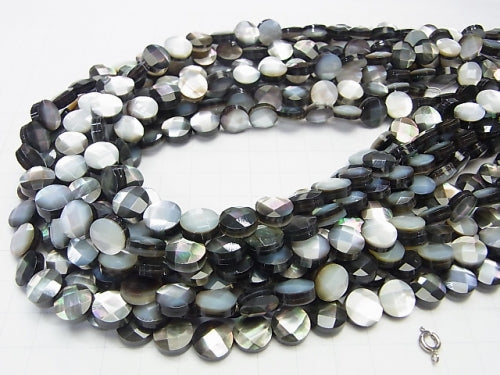 Black Shell (Black-lip Oyster) AAA Faceted Coin 10 x 10 x 5 mm half or 1 strand(aprx.15inch/37cm)