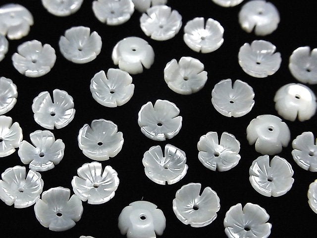 [Video] High quality White Shell (Silver-lip Oyster) AAA Stereoscopic Flower [6 mm] [8 mm] [10 mm] Center hole 4 pcs $3.19