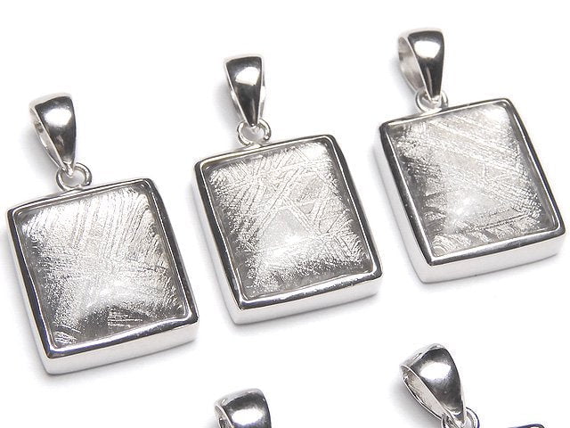 Meteorite (Muonionalusta ) rectangle Pendant 14 x 12 x 5 mm Silver 925