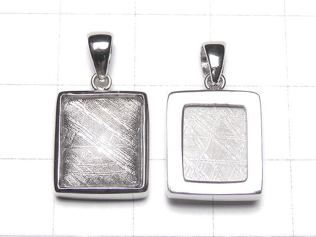 Meteorite (Muonionalusta ) rectangle Pendant 14 x 12 x 5 mm Silver 925