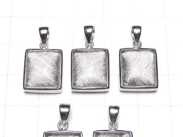 Meteorite (Muonionalusta ) rectangle Pendant 14 x 12 x 5 mm Silver 925