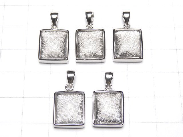 Meteorite (Muonionalusta ) rectangle Pendant 14 x 12 x 5 mm Silver 925