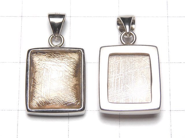 Meteorite (Muonionalusta ) Rectangle Pendant 14x12x5mm Pink Gold Silver925