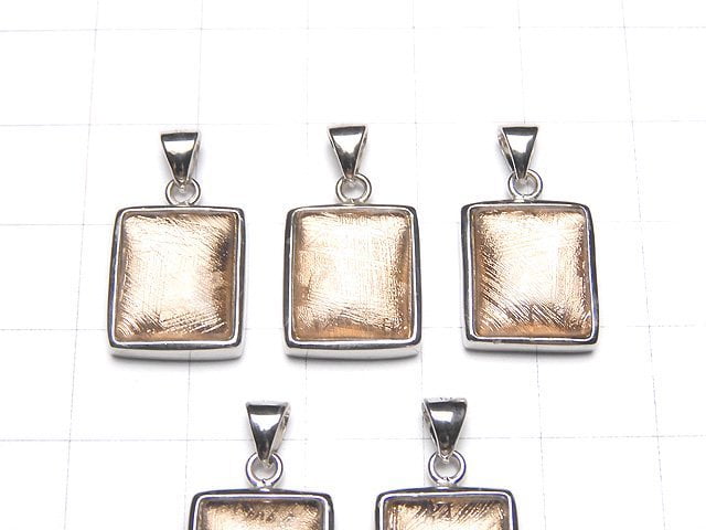 Meteorite (Muonionalusta ) Rectangle Pendant 14x12x5mm Pink Gold Silver925