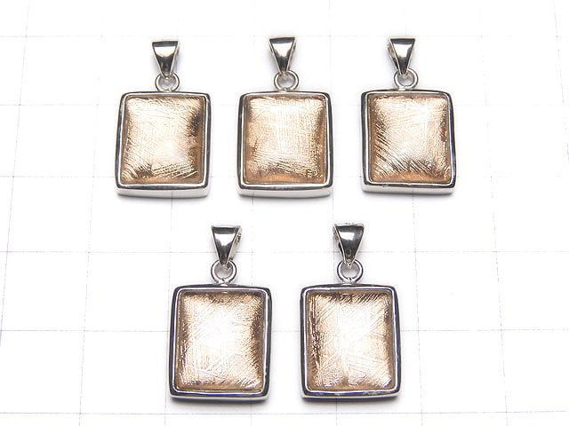 Meteorite (Muonionalusta ) Rectangle Pendant 14x12x5mm Pink Gold Silver925