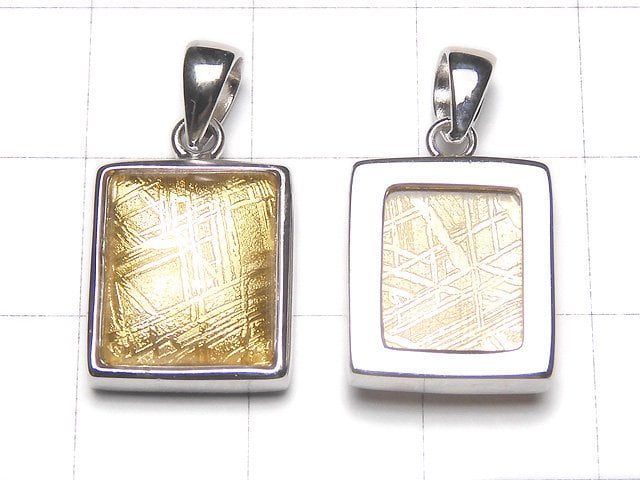 Meteorite (Muonionalusta ) Rectangle Pendant 14x12x6mm Yellow Gold Silver925