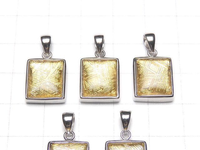 Meteorite (Muonionalusta ) Rectangle Pendant 14x12x6mm Yellow Gold Silver925