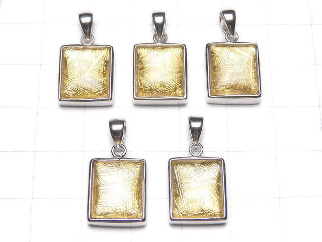 Meteorite (Muonionalusta ) Rectangle Pendant 14x12x6mm Yellow Gold Silver925
