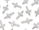 Metal CZ Charm Cross 10x5mm [Clear] Silver Color 2pcs
