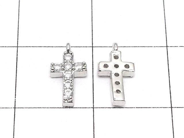 Metal CZ Charm Cross 10x5mm [Clear] Silver Color 2pcs