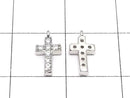 Metal CZ Charm Cross 10x5mm [Clear] Silver Color 2pcs