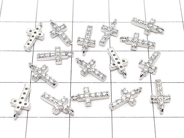 Metal CZ Charm Cross 10x5mm [Clear] Silver Color 2pcs