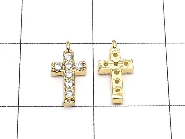 Metal parts CZ charm Cross 10x5mm [Clear] Gold color 2pcs