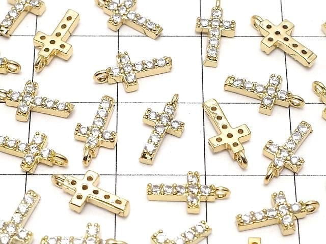 Metal parts CZ charm Cross 10x5mm [Clear] Gold color 2pcs