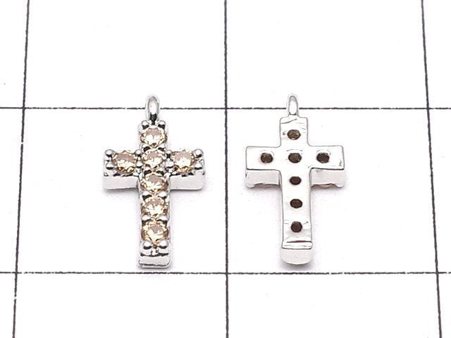 Charm cross with metal Parts CZ 10 x 5 mm [champagne] silver color 2 pcs $2.79