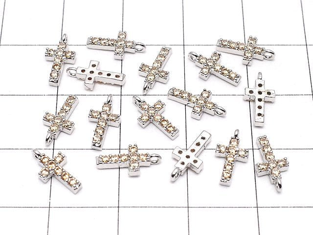 Charm cross with metal Parts CZ 10 x 5 mm [champagne] silver color 2 pcs $2.79