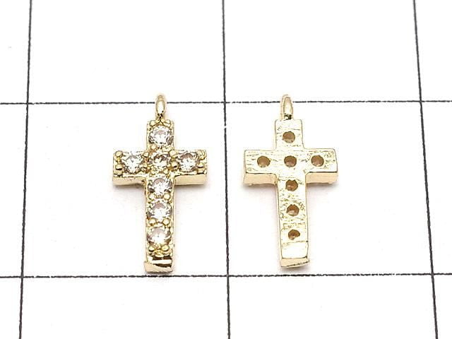 Metal Parts CZ Charm Cross 10x5mm [Champagne] Gold Color, 2 Pieces