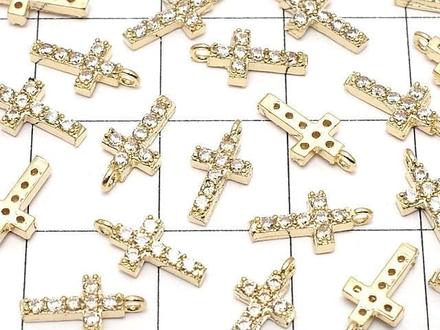 Metal Parts CZ Charm Cross 10x5mm [Champagne] Gold Color, 2 Pieces