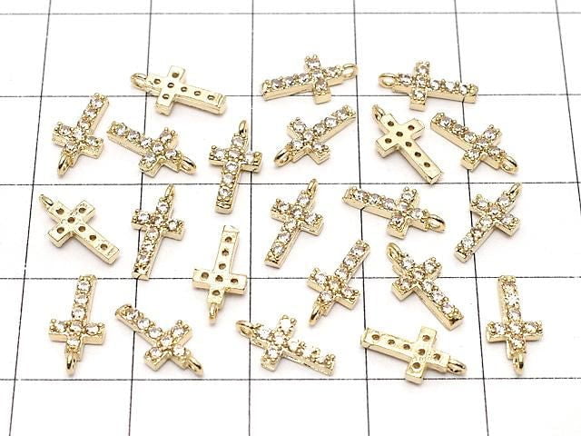 Metal Parts CZ Charm Cross 10x5mm [Champagne] Gold Color, 2 Pieces