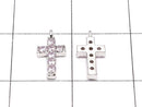 Metal Parts Charm with CZ Cross 10 x 5 mm [Pink] Silver Color 2 pcs $2.79