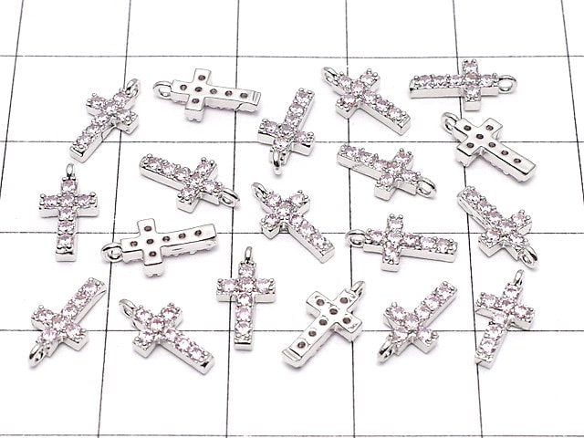 Metal Parts Charm with CZ Cross 10 x 5 mm [Pink] Silver Color 2 pcs $2.79