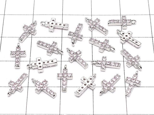 Metallteile Charm mit CZ Kreuz 10 x 5 mm [Pink] Silberfarbe 2 Stück 2,79 $