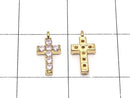 Metal Parts Charm with CZ Cross 10 x 5 mm [Pink] Gold Color 2 pcs