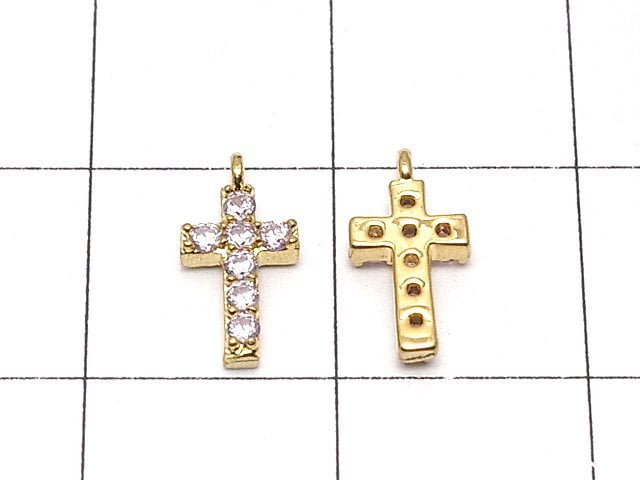 Metal Parts Charm with CZ Cross 10 x 5 mm [Pink] Gold Color 2 pcs