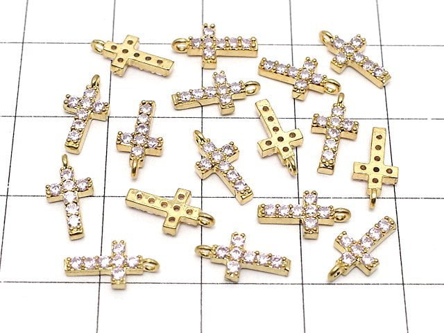 Metal Parts Charm with CZ Cross 10 x 5 mm [Pink] Gold Color 2 pcs