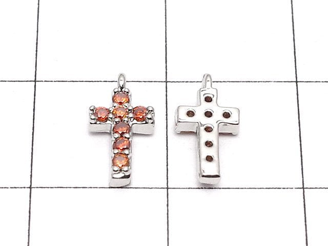 Metal Parts Charm with CZ Cross10 x 5 mm [Garnet] Silver Color 2 pcs