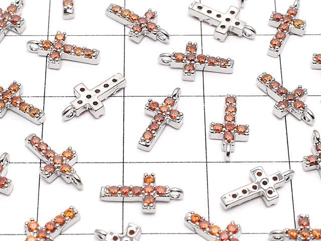 Metal Parts Charm with CZ Cross10 x 5 mm [Garnet] Silver Color 2 pcs