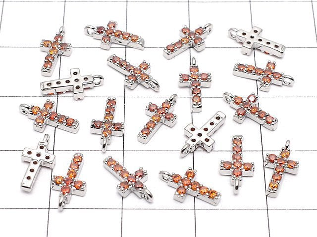 Metal Parts Charm with CZ Cross10 x 5 mm [Garnet] Silver Color 2 pcs