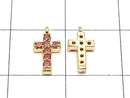 Metal Parts Charm with CZ Cross 10 x 5 mm [Garnet] Gold color 2 pcs