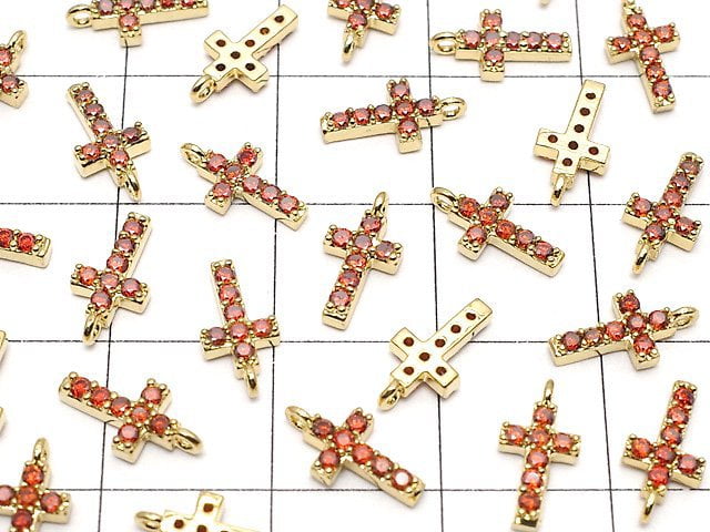 Metal Parts Charm with CZ Cross 10 x 5 mm [Garnet] Gold color 2 pcs