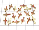 Metal Parts Charm with CZ Cross 10 x 5 mm [Garnet] Gold color 2 pcs