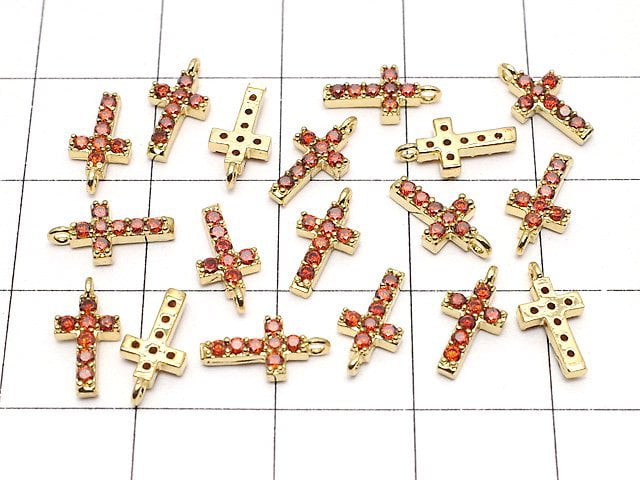 Metal Parts Charm with CZ Cross 10 x 5 mm [Garnet] Gold color 2 pcs