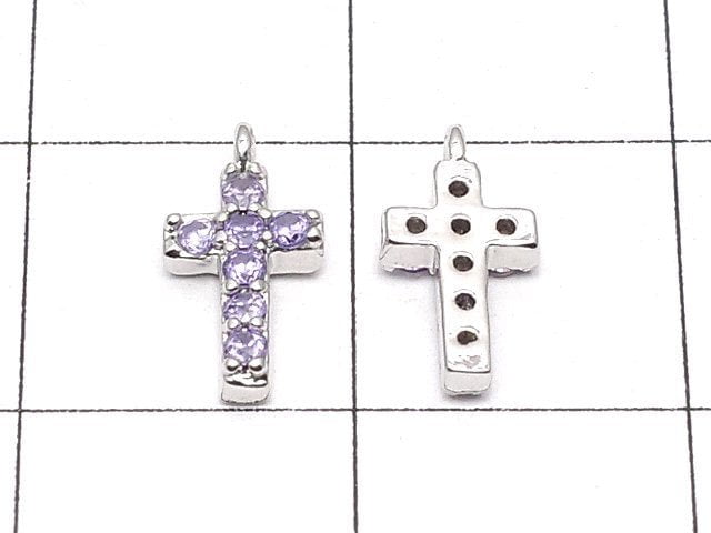 Charm cross with metal Parts CZ 10 x 5 mm [Amethyst] silver color 2 pcs $2.79