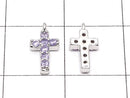 Charm cross with metal Parts CZ 10 x 5 mm [Amethyst] silver color 2 pcs $2.79