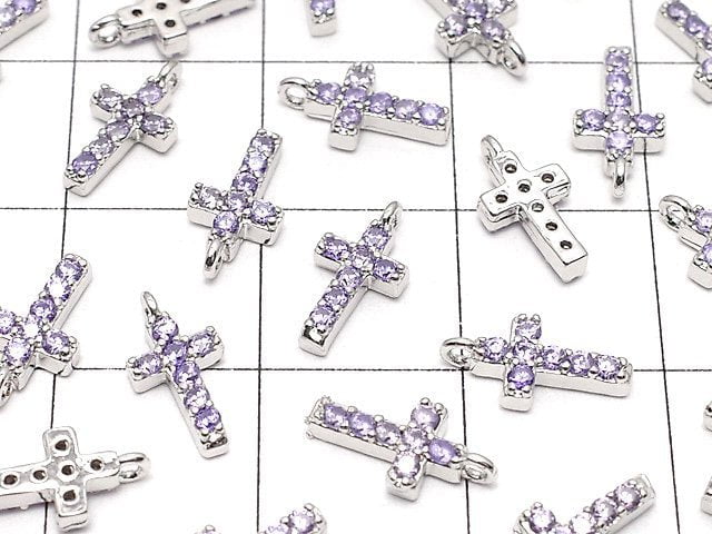 Charm cross with metal Parts CZ 10 x 5 mm [Amethyst] silver color 2 pcs $2.79